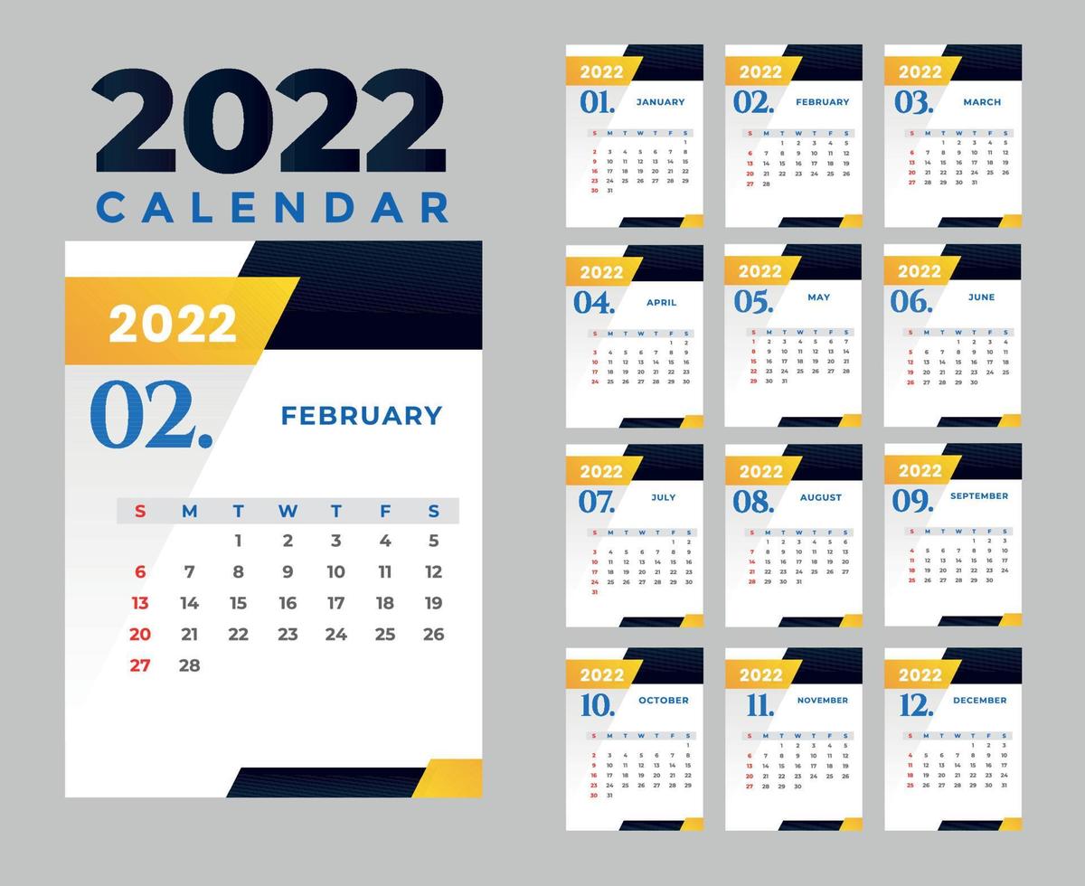 calendario 2022 febrero feliz año nuevo mes diseño abstracto ilustración vectorial colores con fondo gris vector