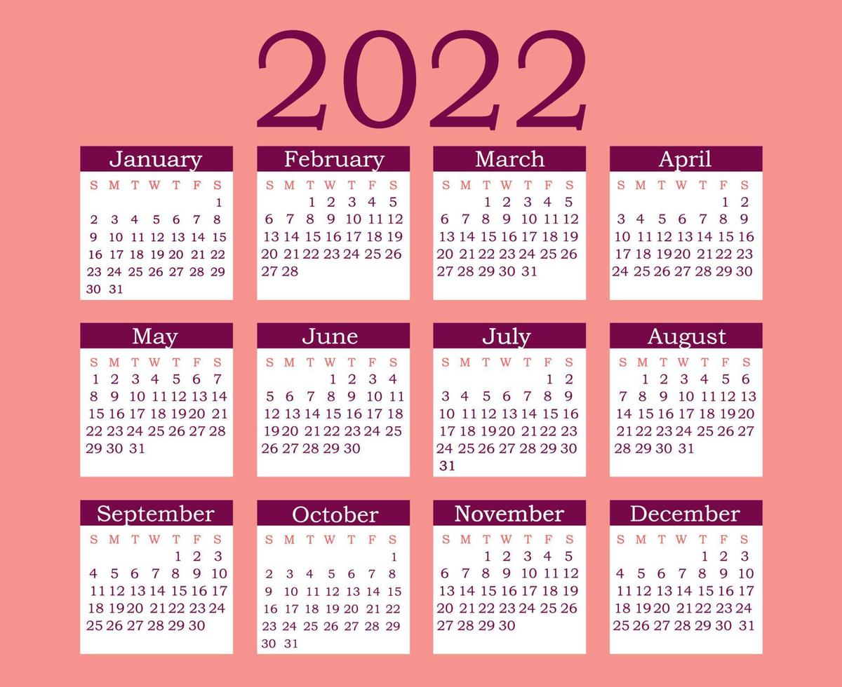 Calendar 2022 Happy New Year Abstract Design Vector Illustration Pink And White