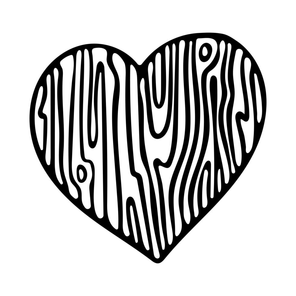 forma de corazón con textura de madera. ilustración vectorial estilo de grabado dibujado a mano para el día de san valentín vector