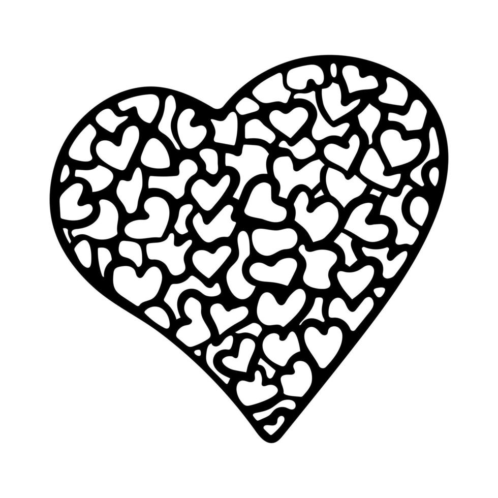 Heart with small hearts texture. Vector illustration hand-drawn engraving style for Valentine's Day