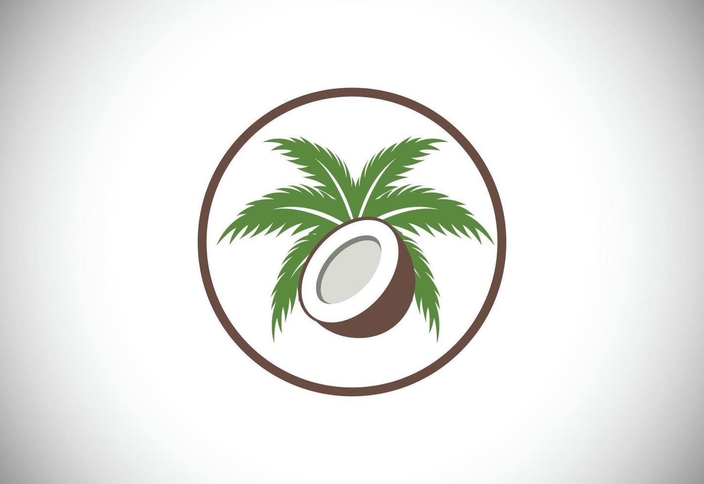 Creative modern coconut with leaves sign logo design template vector