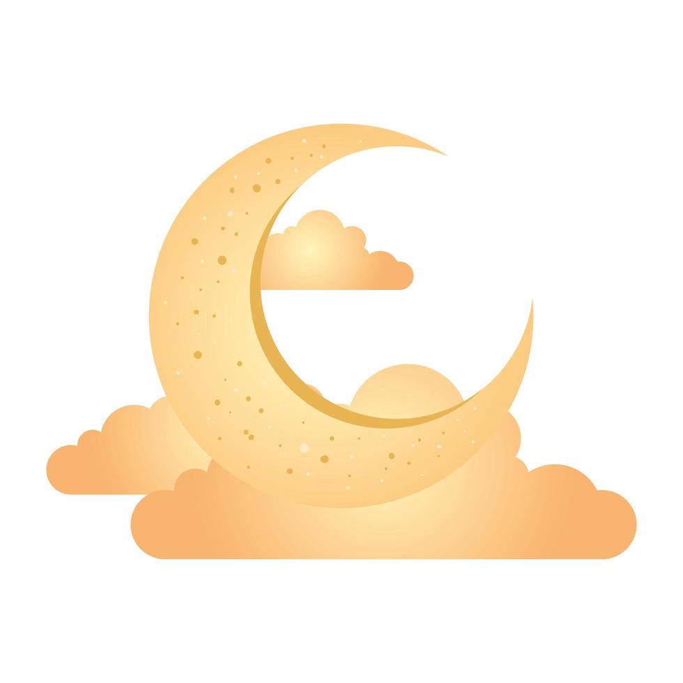 crescent moon with clouds golden on white background vector