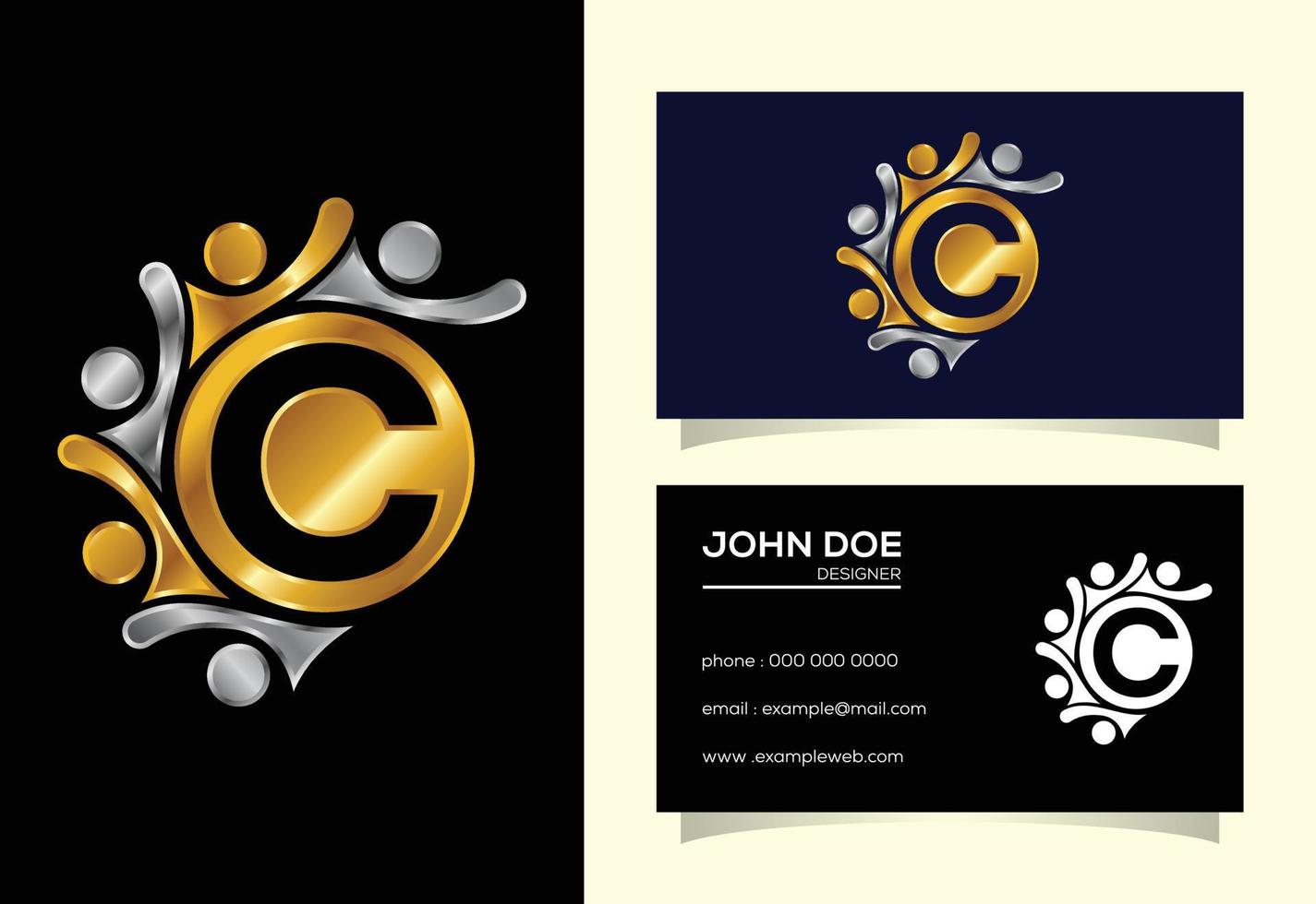 Initial C monogram alphabet with connecting people. Team, cooperation logo sign symbol. vector