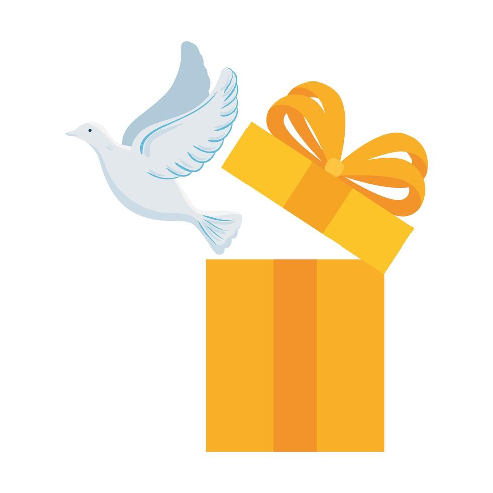 white dove coming out of gift box on white background vector