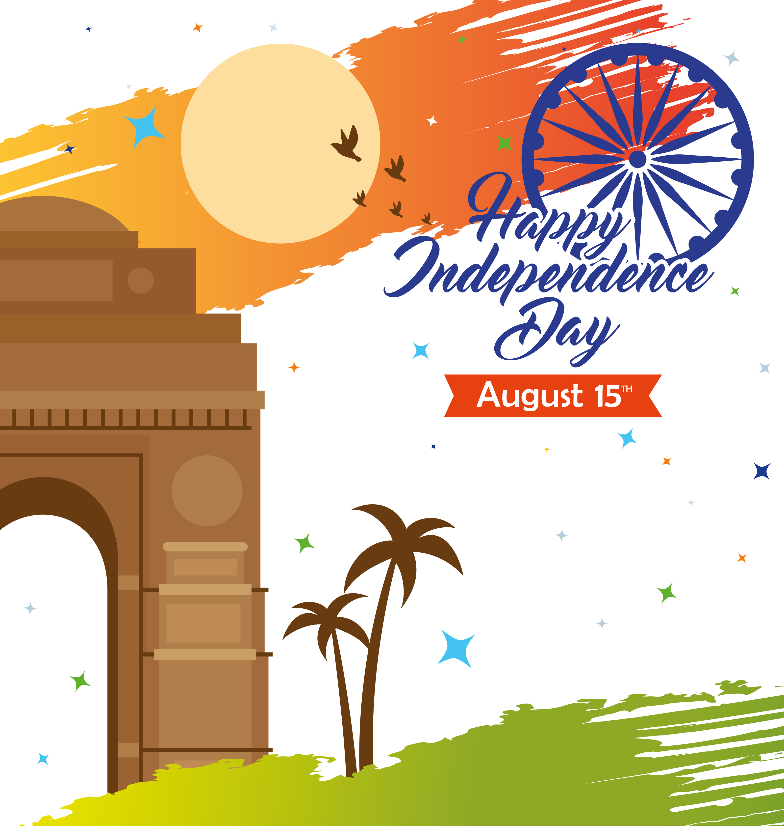 indian happy independence day, celebration 15 august, with gate monument  and decoration 5376257 Vector Art at Vecteezy