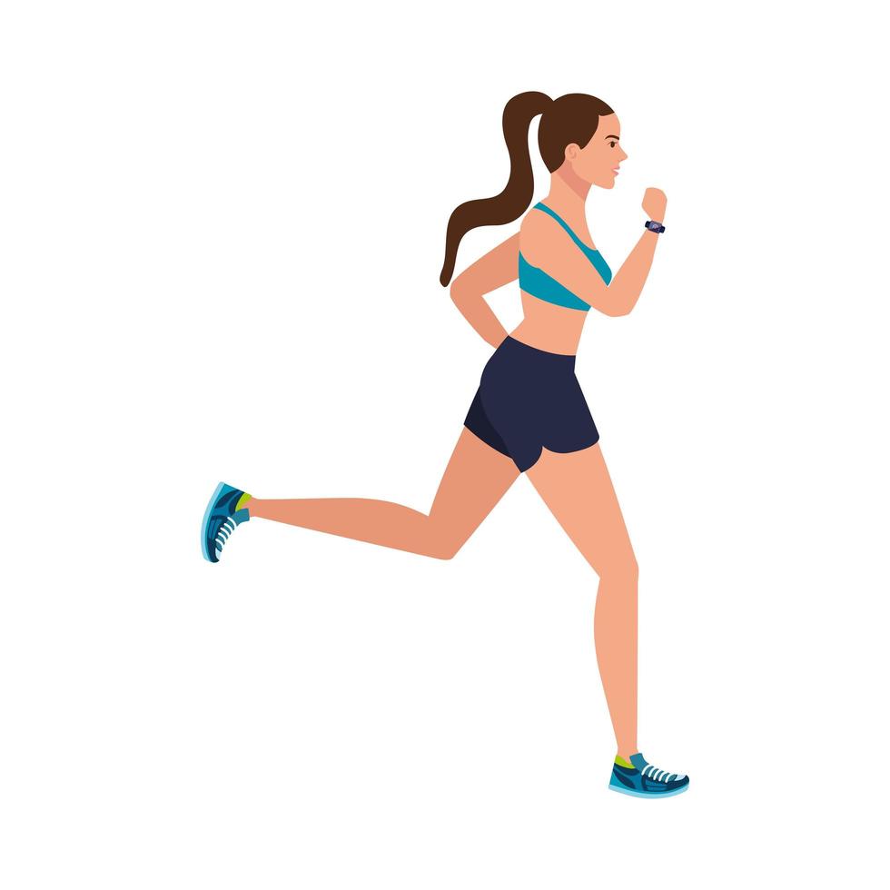 woman running, woman in sportswear jogging, female athlete on white background vector