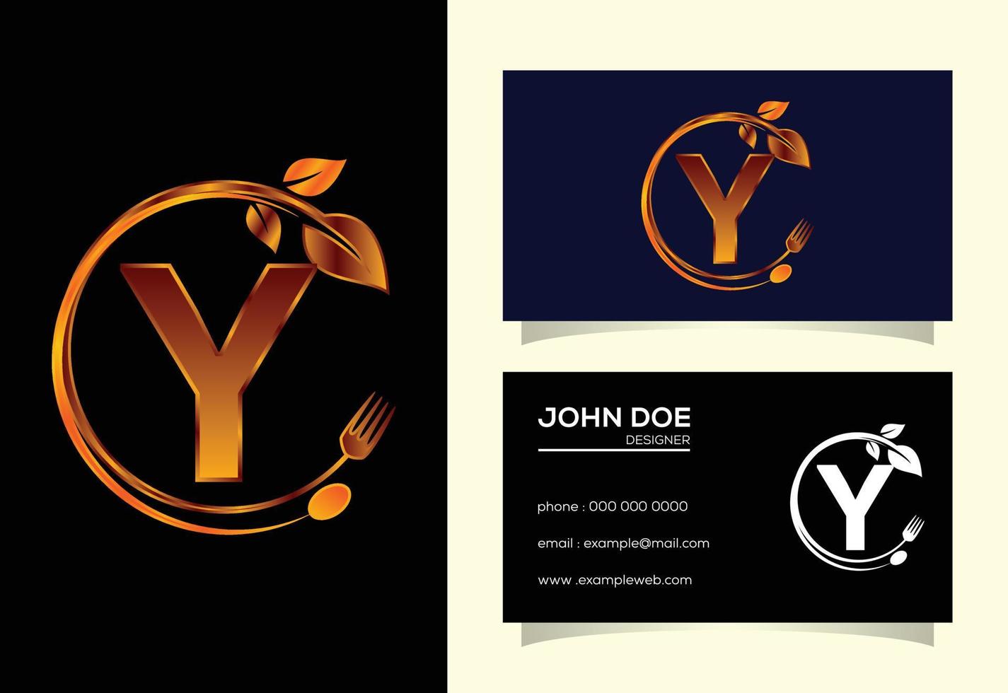 Initial Y monogram alphabet with a fork, spoon, and leaf. Healthy natural food logo. Logo for cafe vector