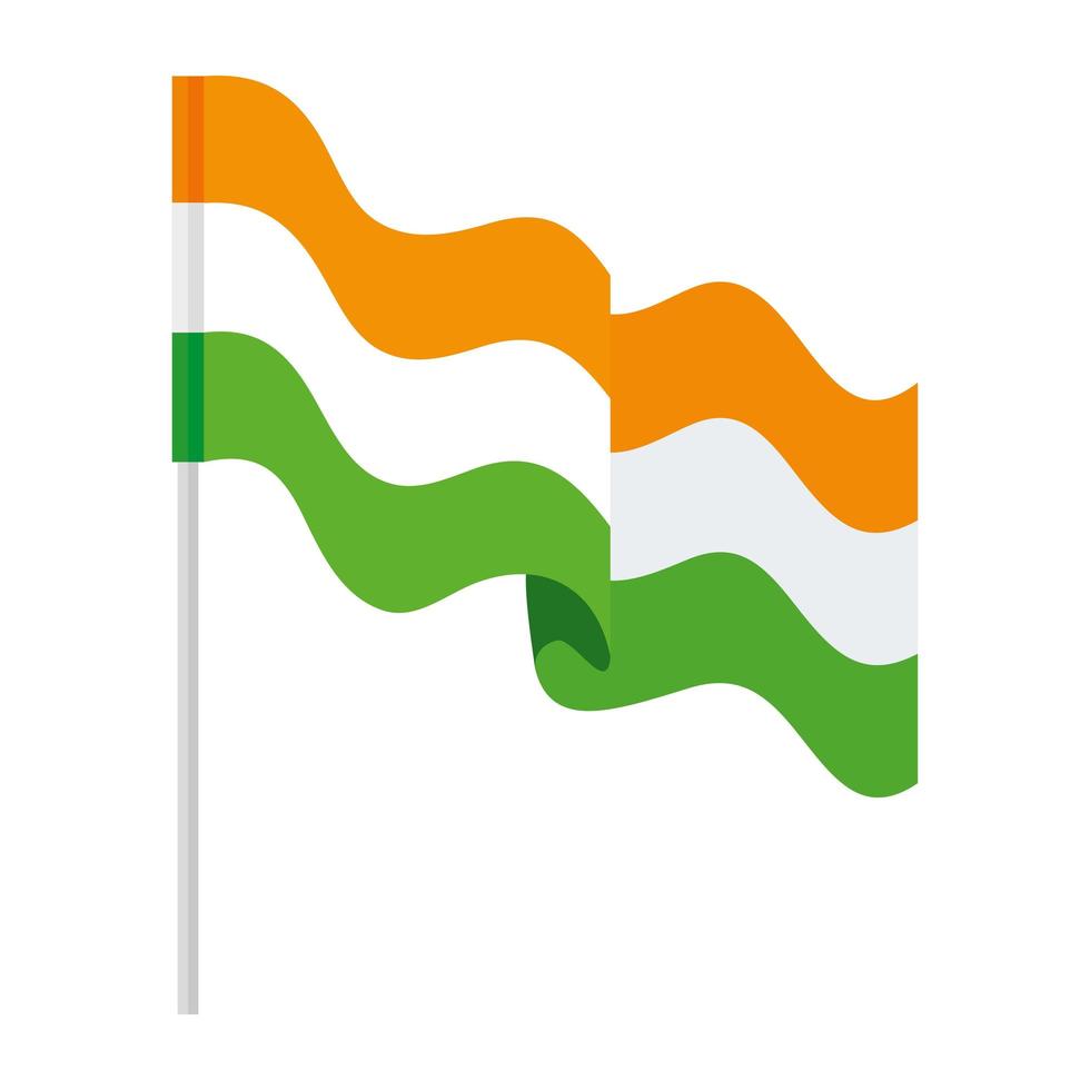 bandera india, la bandera nacional de la india en un poste, sobre fondo blanco vector