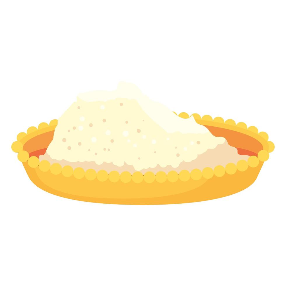 plato de oro con polvo blanco, icono aislado vector