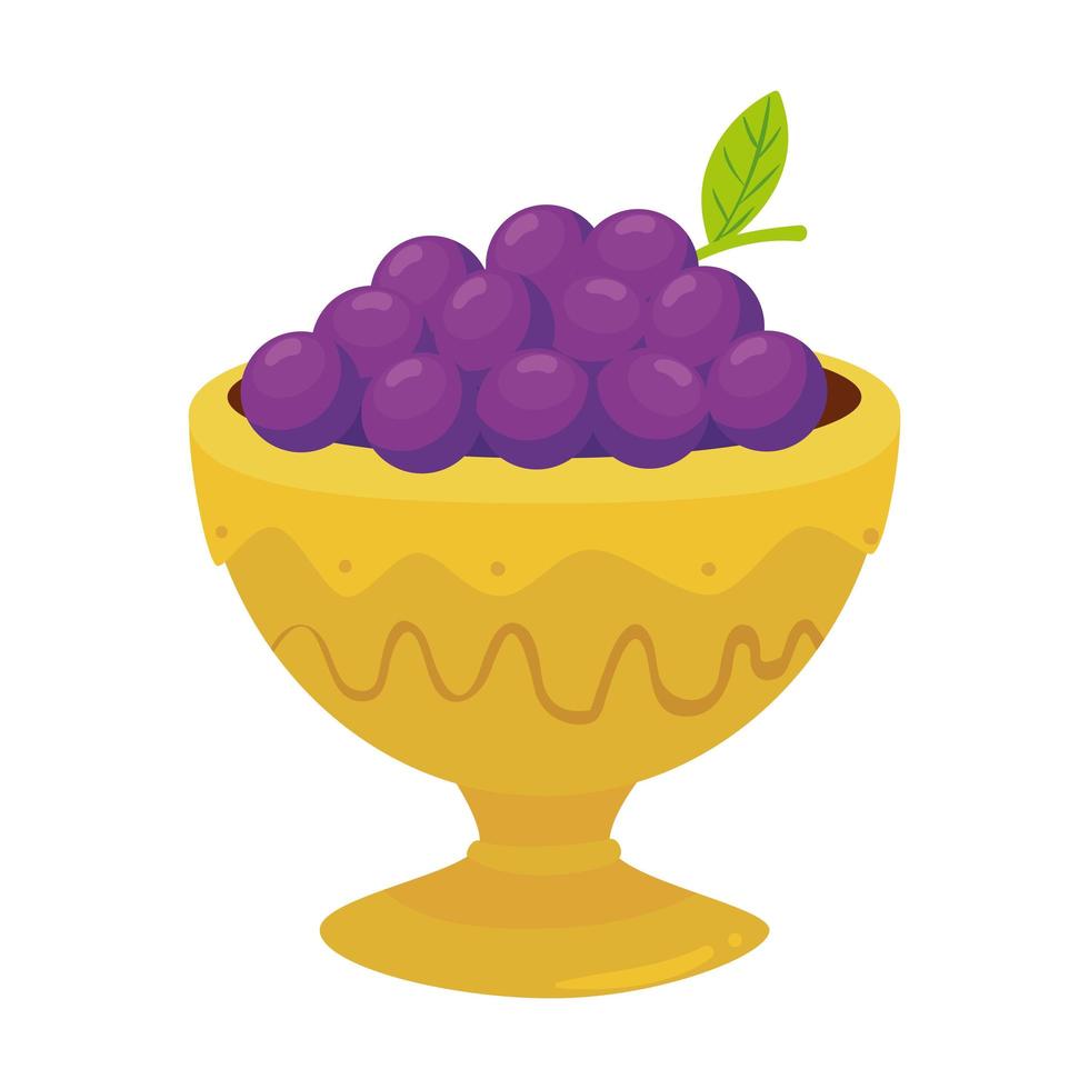 golden arabian pot with grapes, arabic culture heritage on white background vector