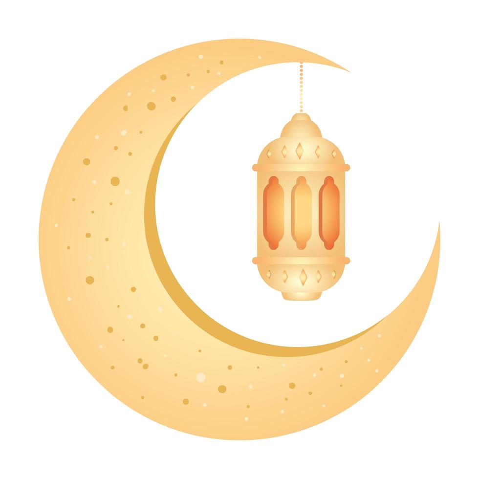 crescent moon golden hanging on white background vector