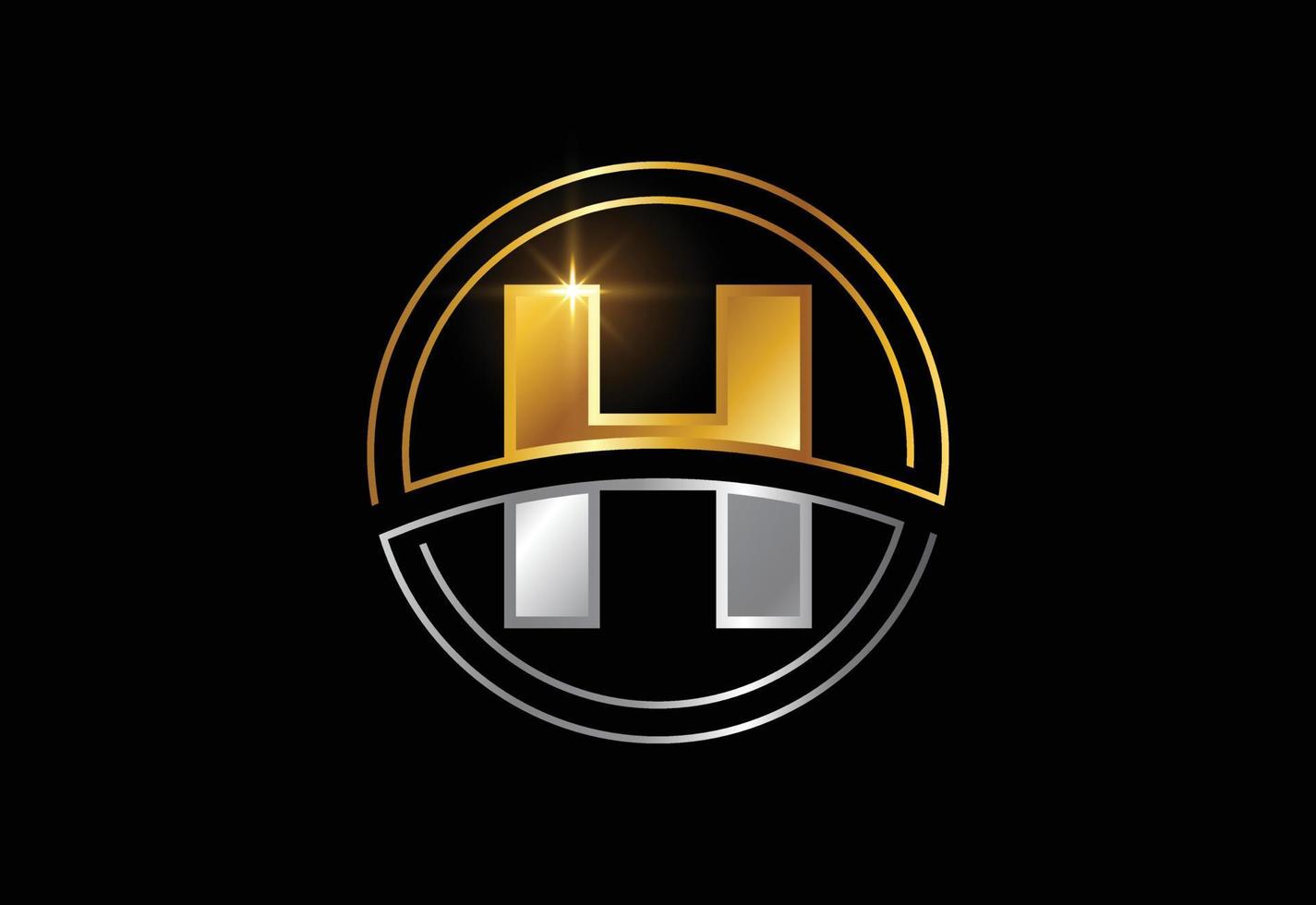 Initial letter H with circle frame. Golden and silver color alphabet symbol for corporate business identity vector