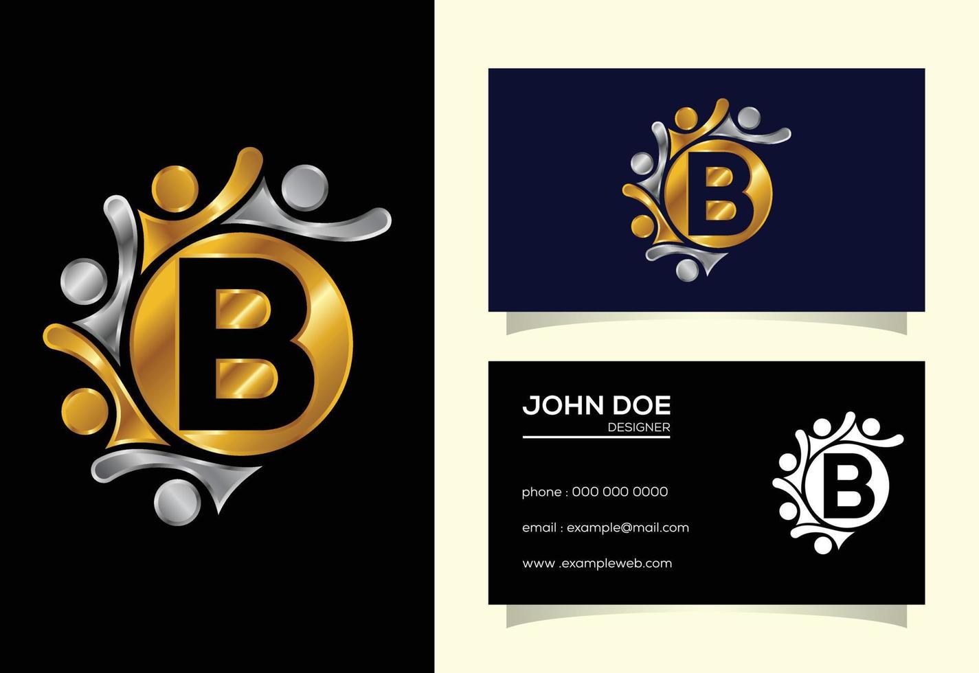 Initial B monogram alphabet with connecting people. Team, cooperation logo sign symbol. vector