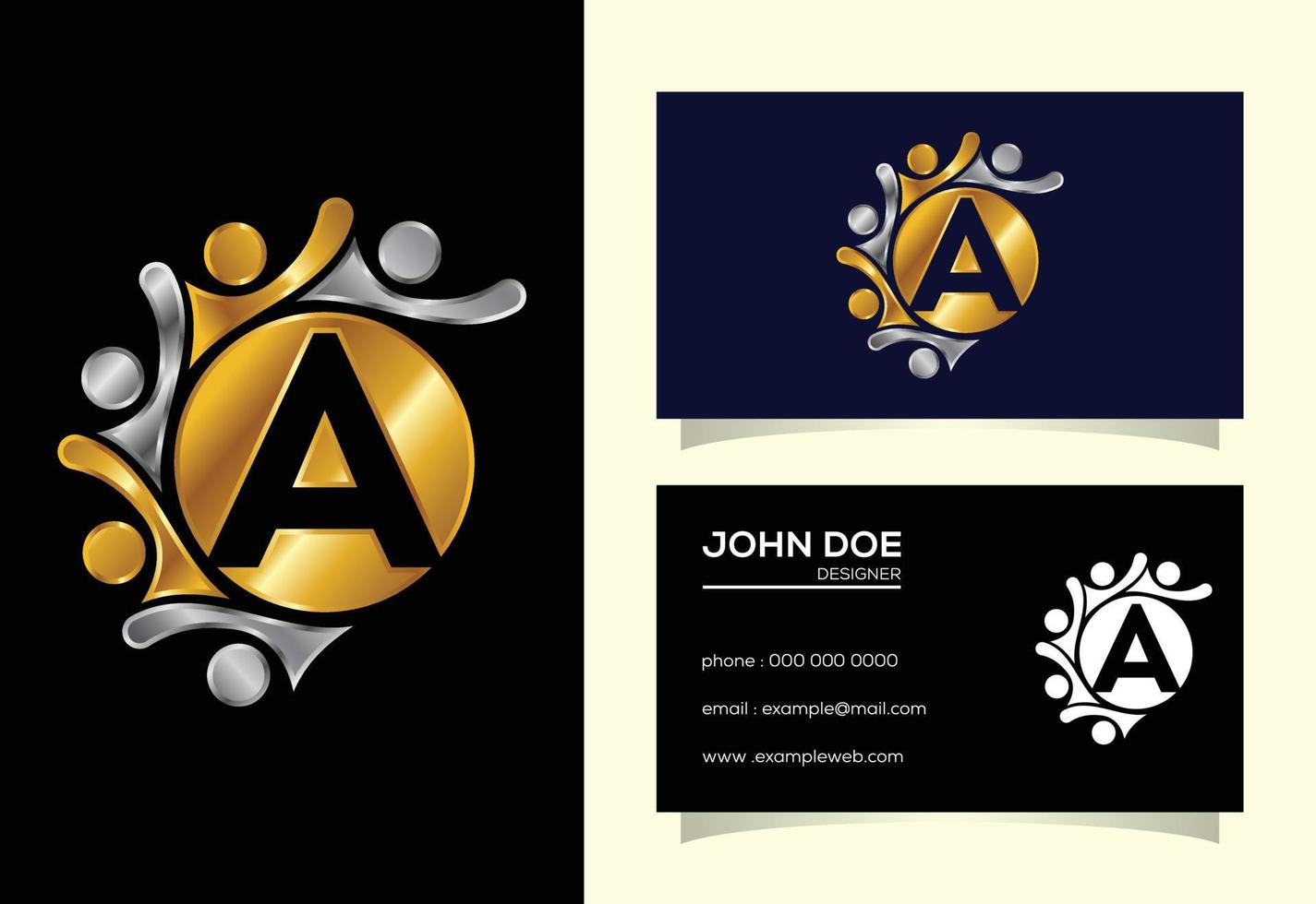 Initial A monogram alphabet with connecting people. Team, cooperation logo sign symbol. vector