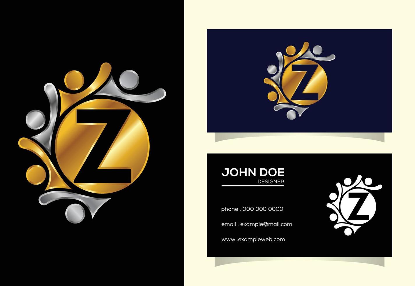 Initial Z monogram alphabet with connecting people. Team, cooperation logo sign symbol. vector