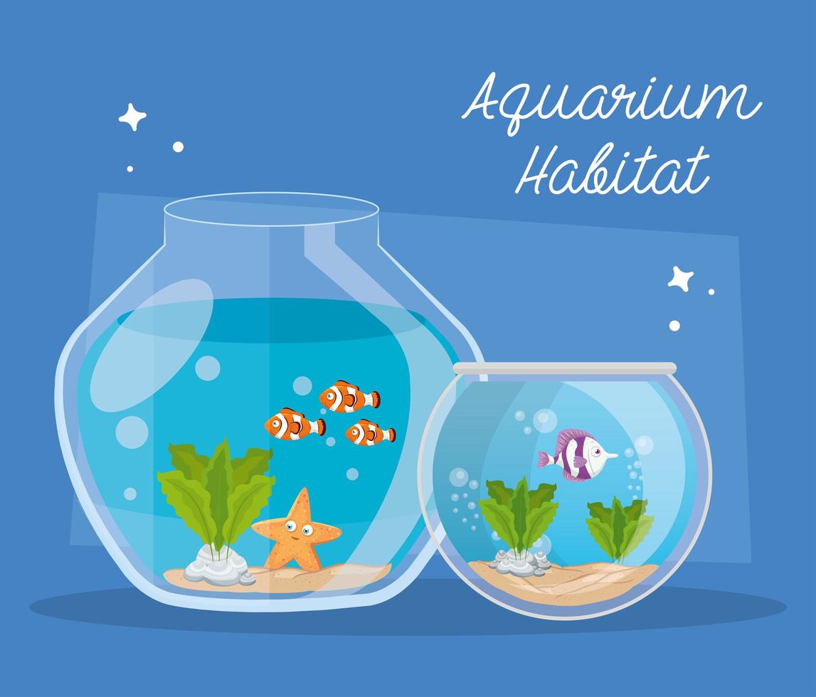 aquariums fishes with water, aquariums marine pets vector