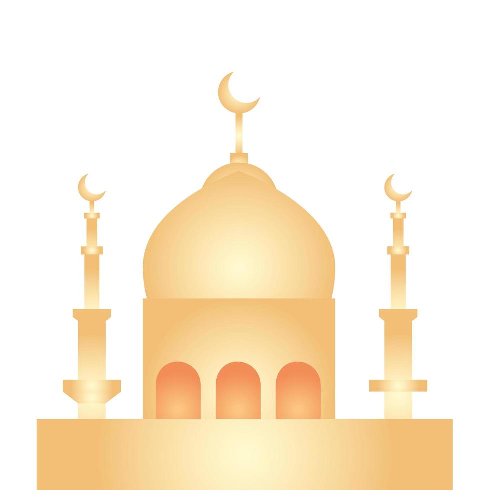 facade mosque islam structure golden on white background vector