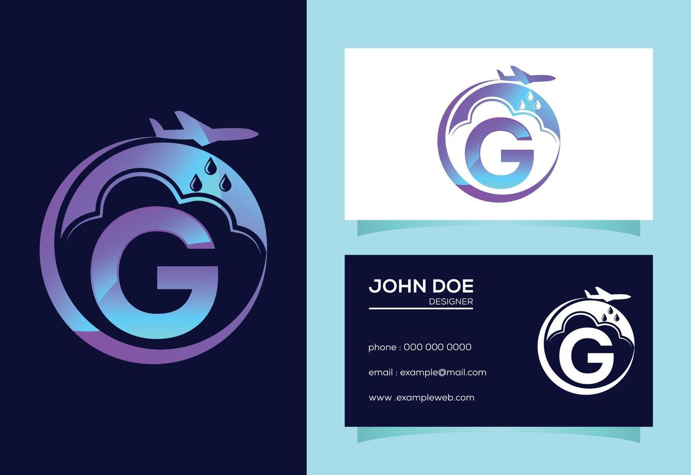 Initial G monogram alphabet with an airplane and cloud. Artificial rainmaking. Cloud seeding logo vector
