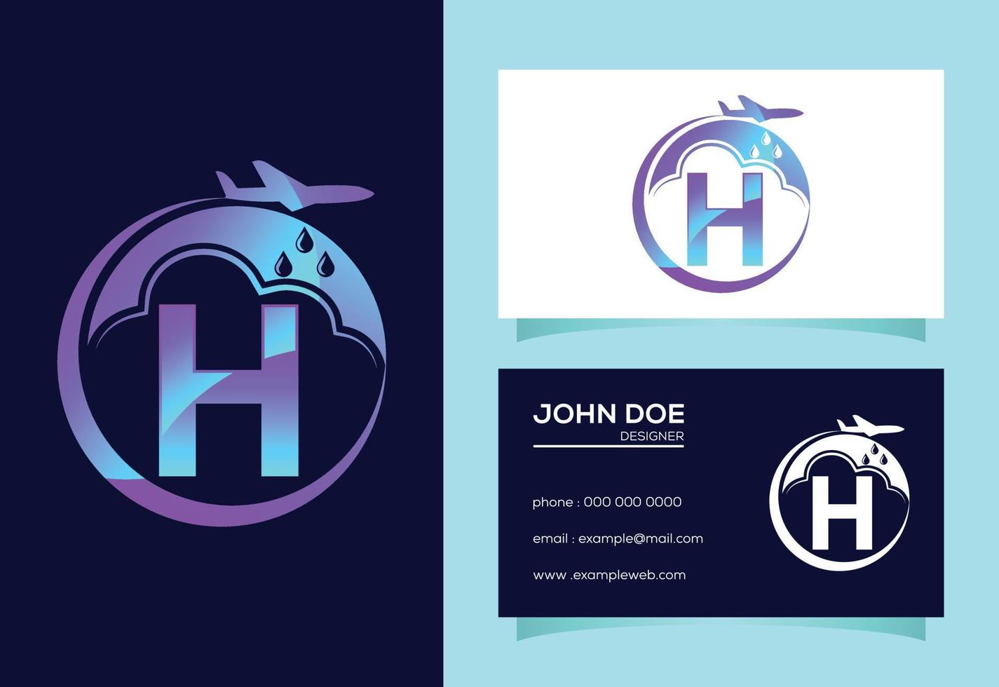 Initial H monogram alphabet with an airplane and cloud. Artificial rainmaking. Cloud seeding logo vector