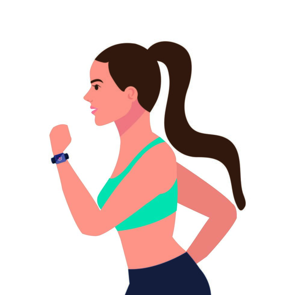 woman running, woman in sportswear jogging, female athlete on white background vector