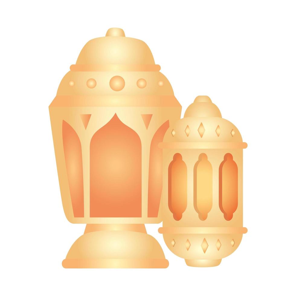 linternas ramadan kareem, linternas doradas sobre fondo blanco vector