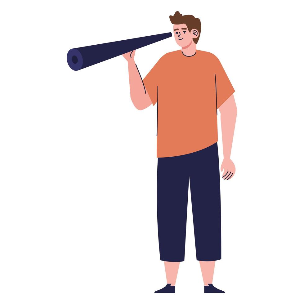 man searching with telescope vector