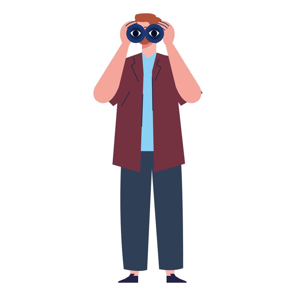 standing man searching with binoculars vector