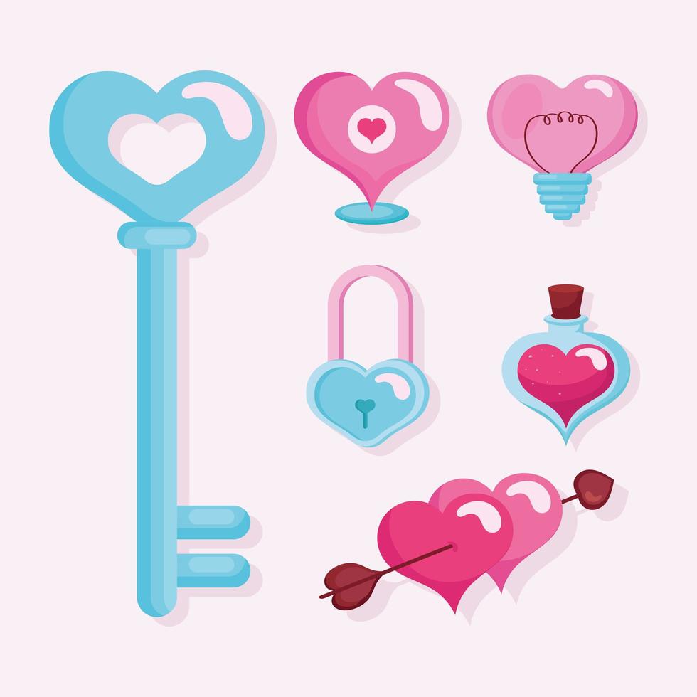 six valentines day icons vector