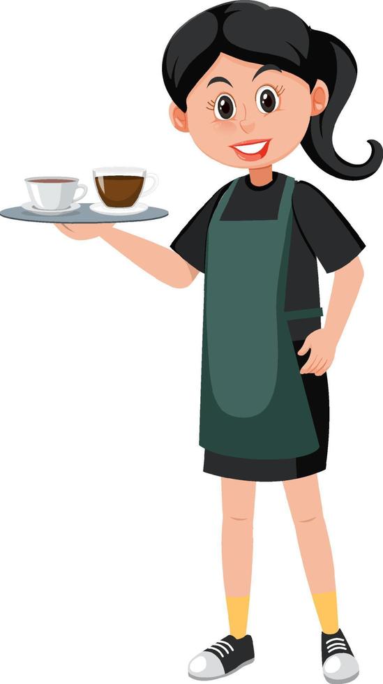 Cute waitress serving coffee vector