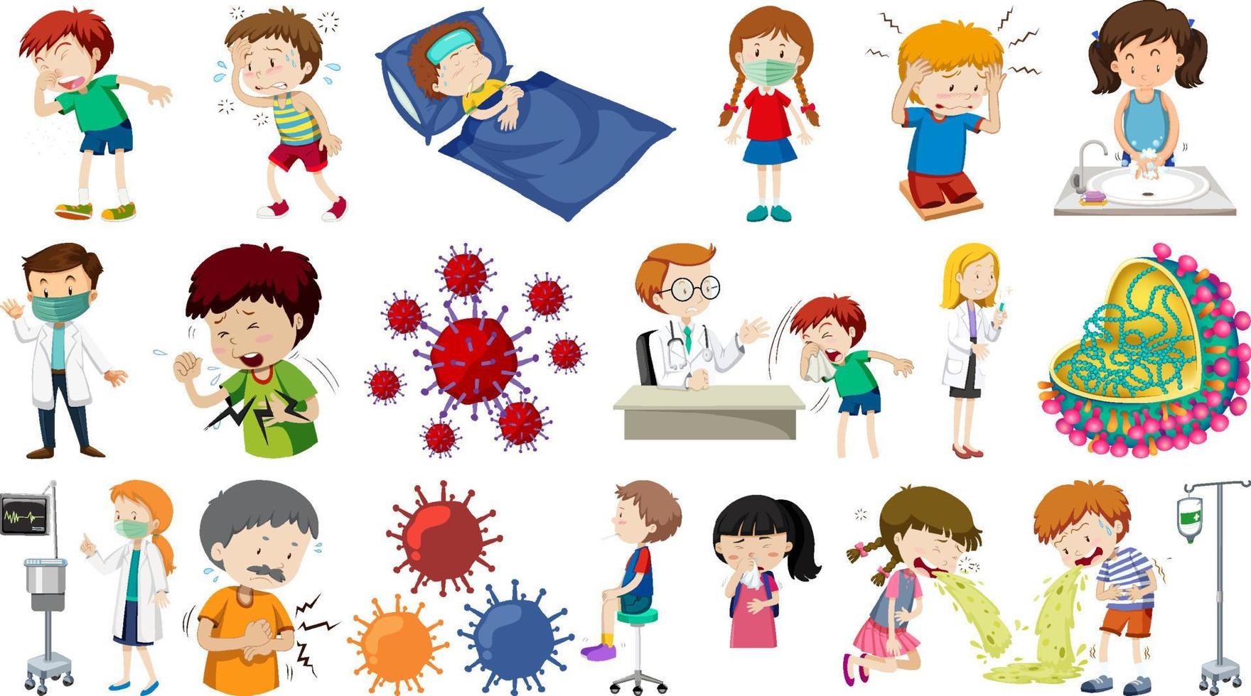 Set of sick people with different symptoms vector