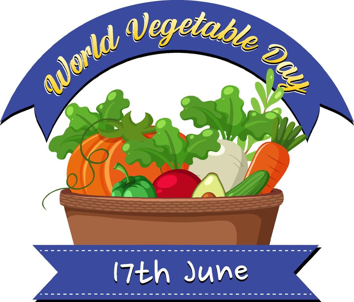 banner del día mundial de las verduras con cesta de verduras y frutas vector