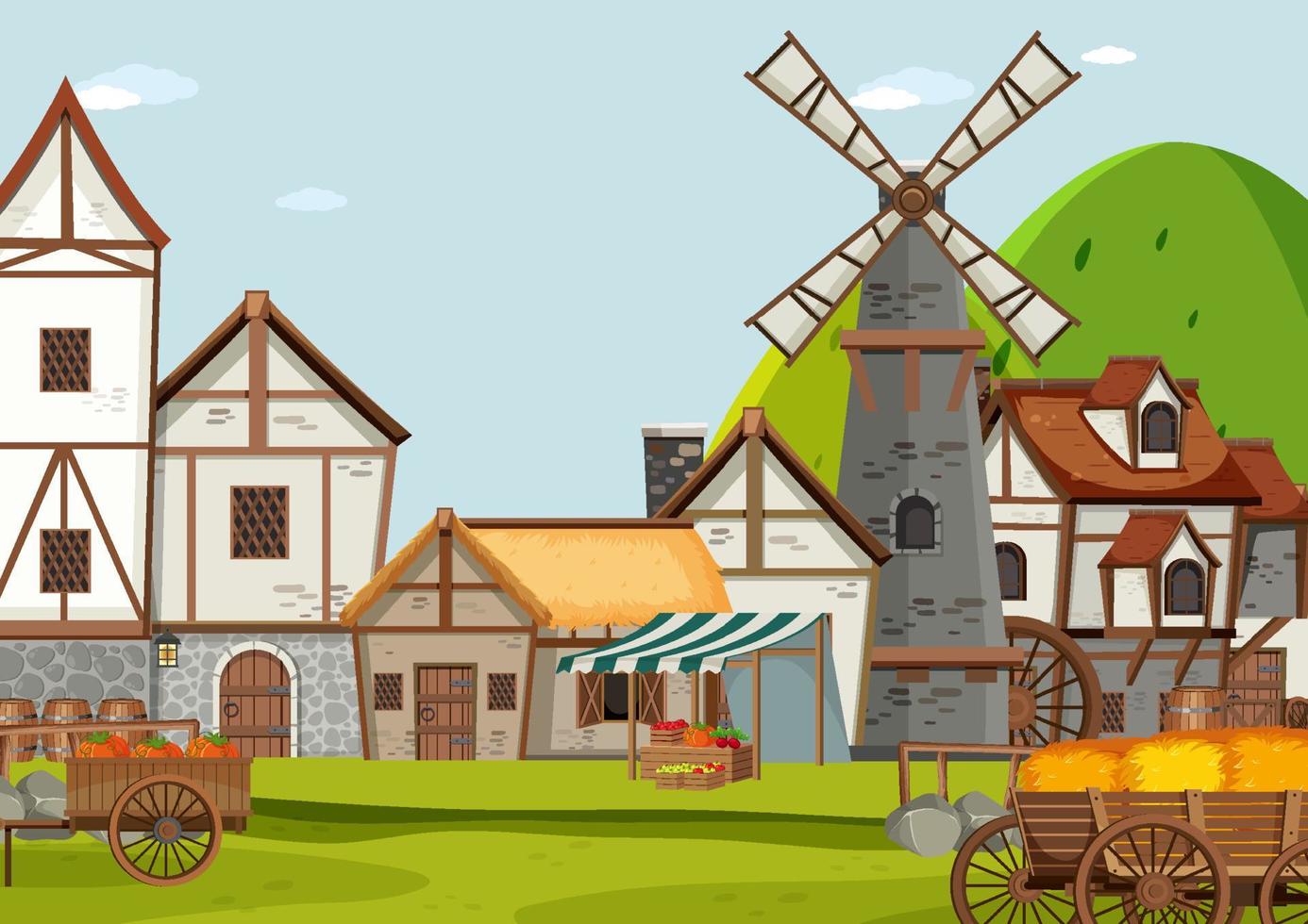 Ancient medieval village scene vector