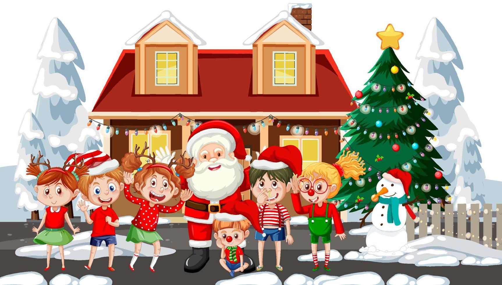 Children celebrating Christmas with Santa Claus vector