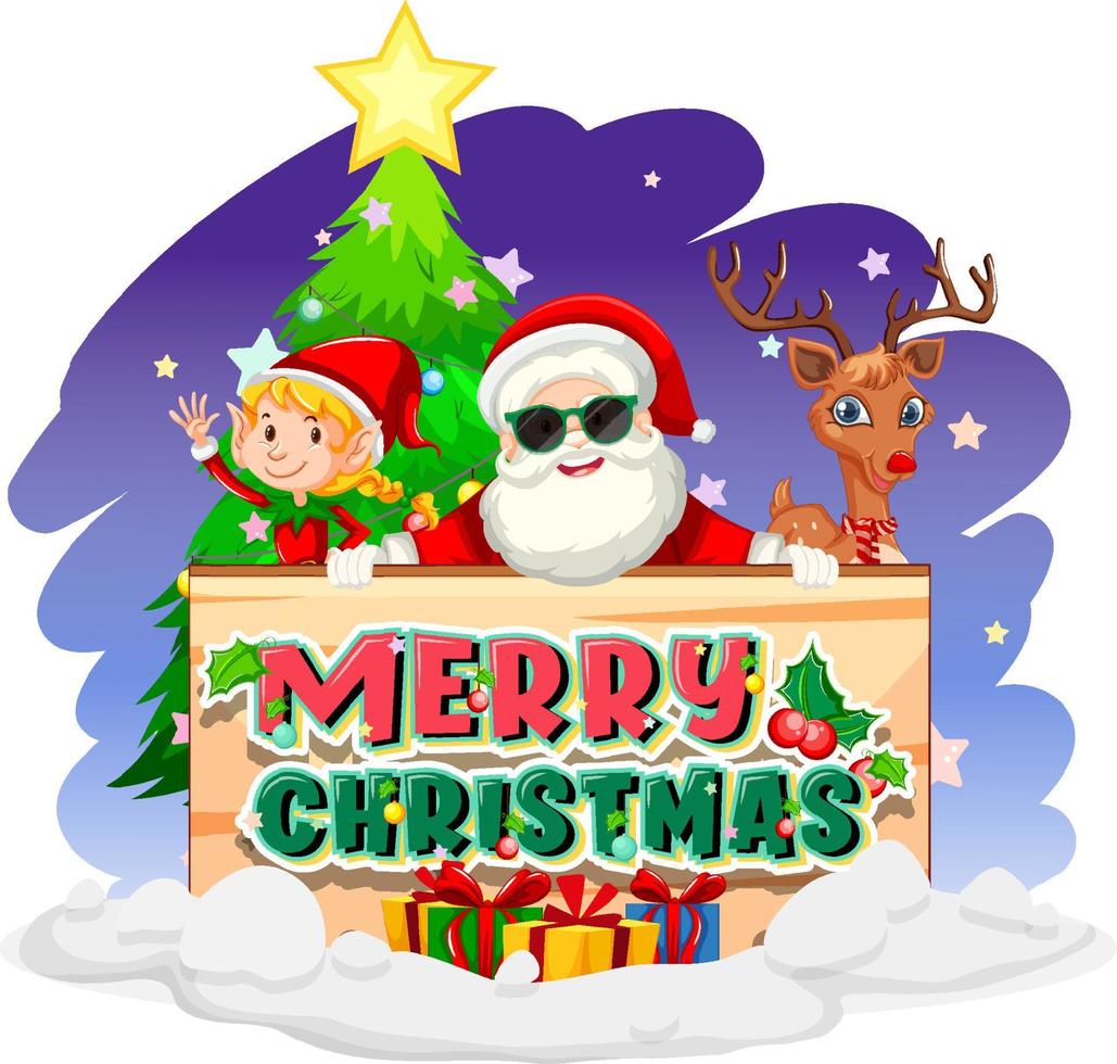 Merry Christmas banner with Santa Claus with elf and reindeer vector