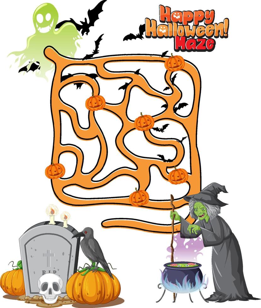 Maze game template in Halloween theme vector