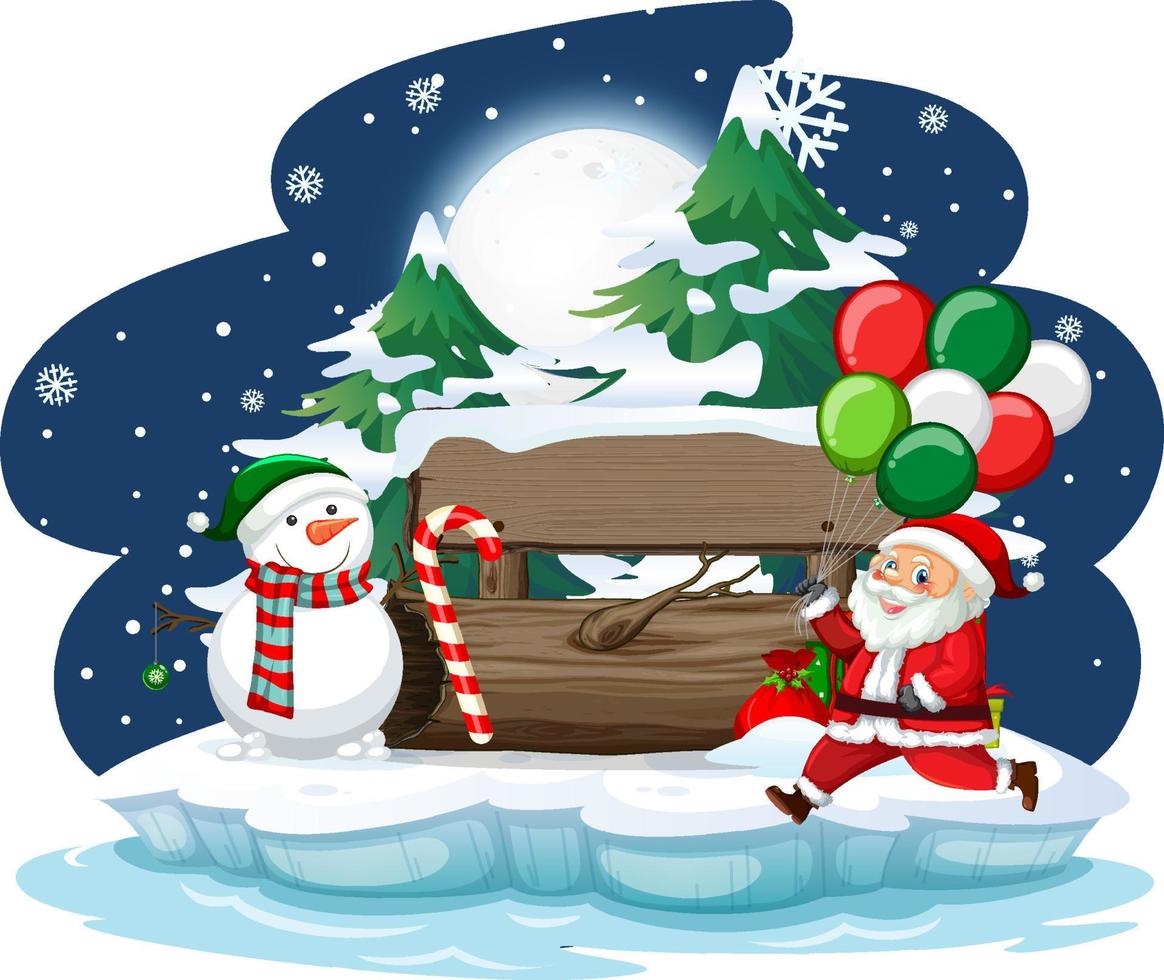 Snowy night with Santa Claus and snowman vector