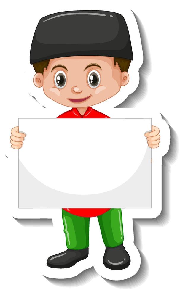 Arab muslim boy holding empty banner vector