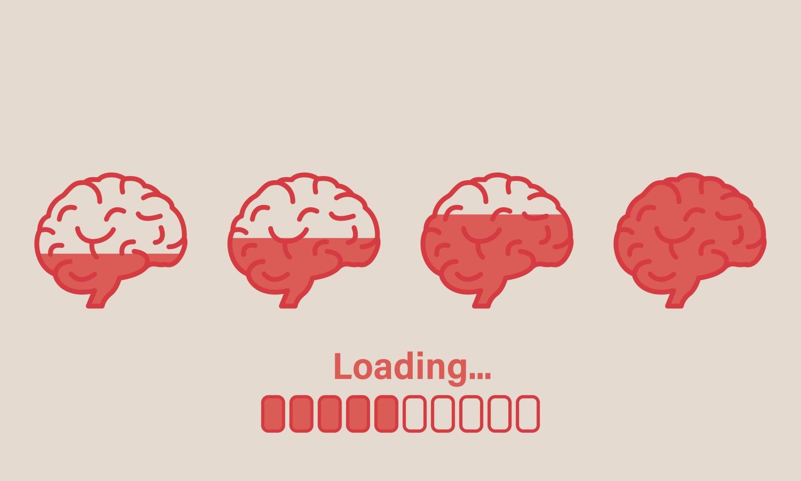 Loading Brain Icon. Progress Loading Bar of Wisdom. Brain Boost Symbol. Knowledge is Power. Concept of Creative Idea, Creativity, Mind, Thinking. Vector illustration.