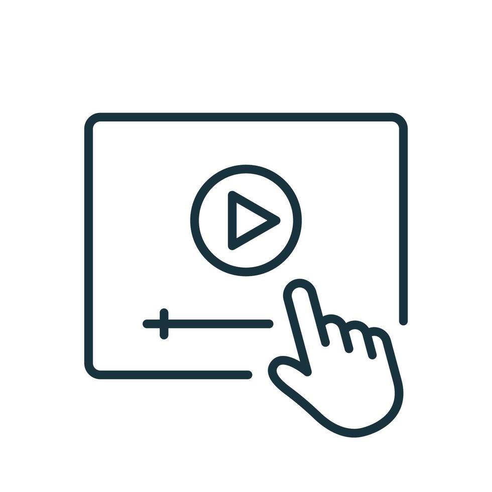 Video Tutorials Line Icon. Video Player with Mouse Pointer Linear Icon. E-learning and Online Education concept. Distant Education and Online Webinar pictogram. Vector illustration