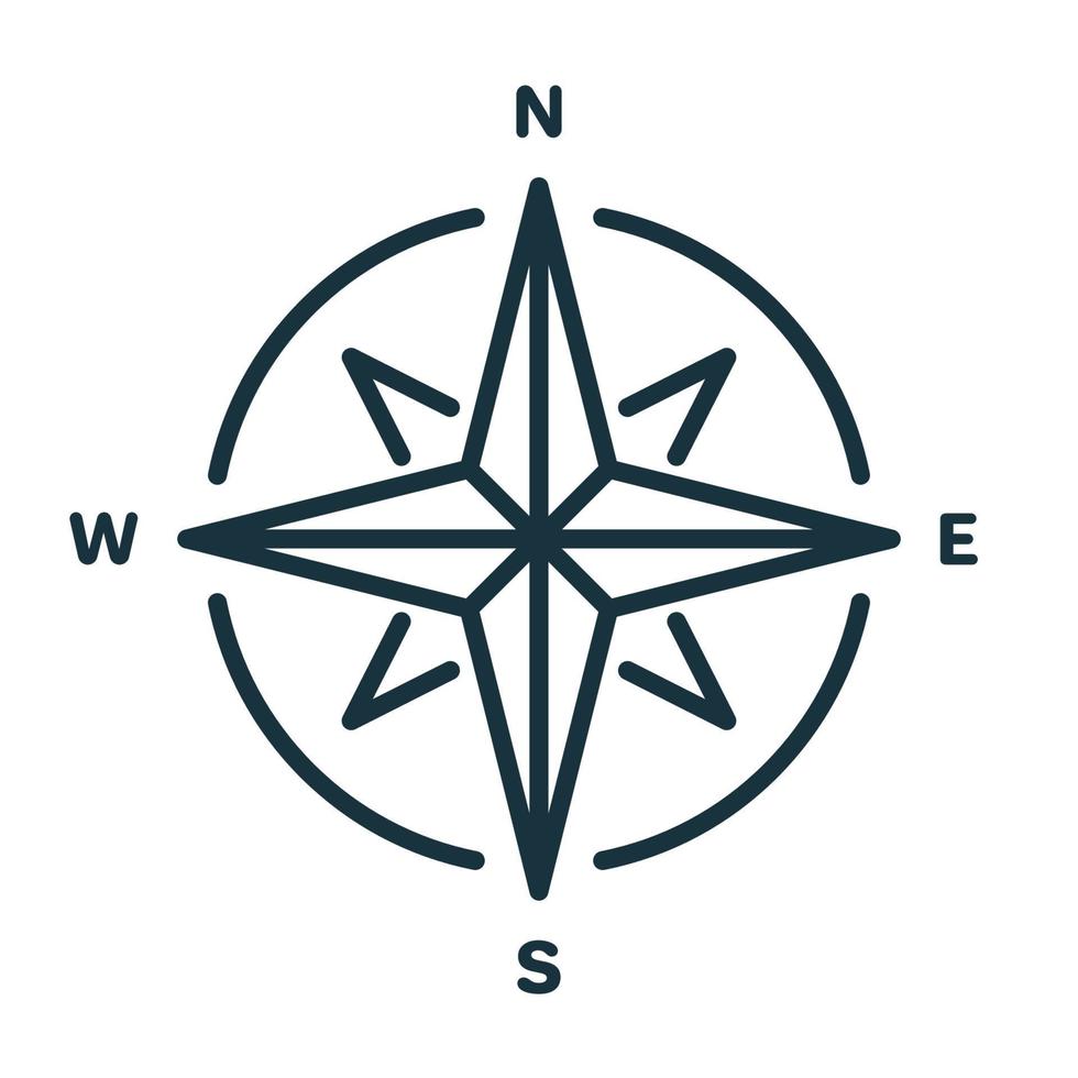 Compass Line Icon. Simple flat symbol. Wind Rose with North, South, East and West Indicated Linear Icon. Sign of Direction and Navigation. Vector illustration.