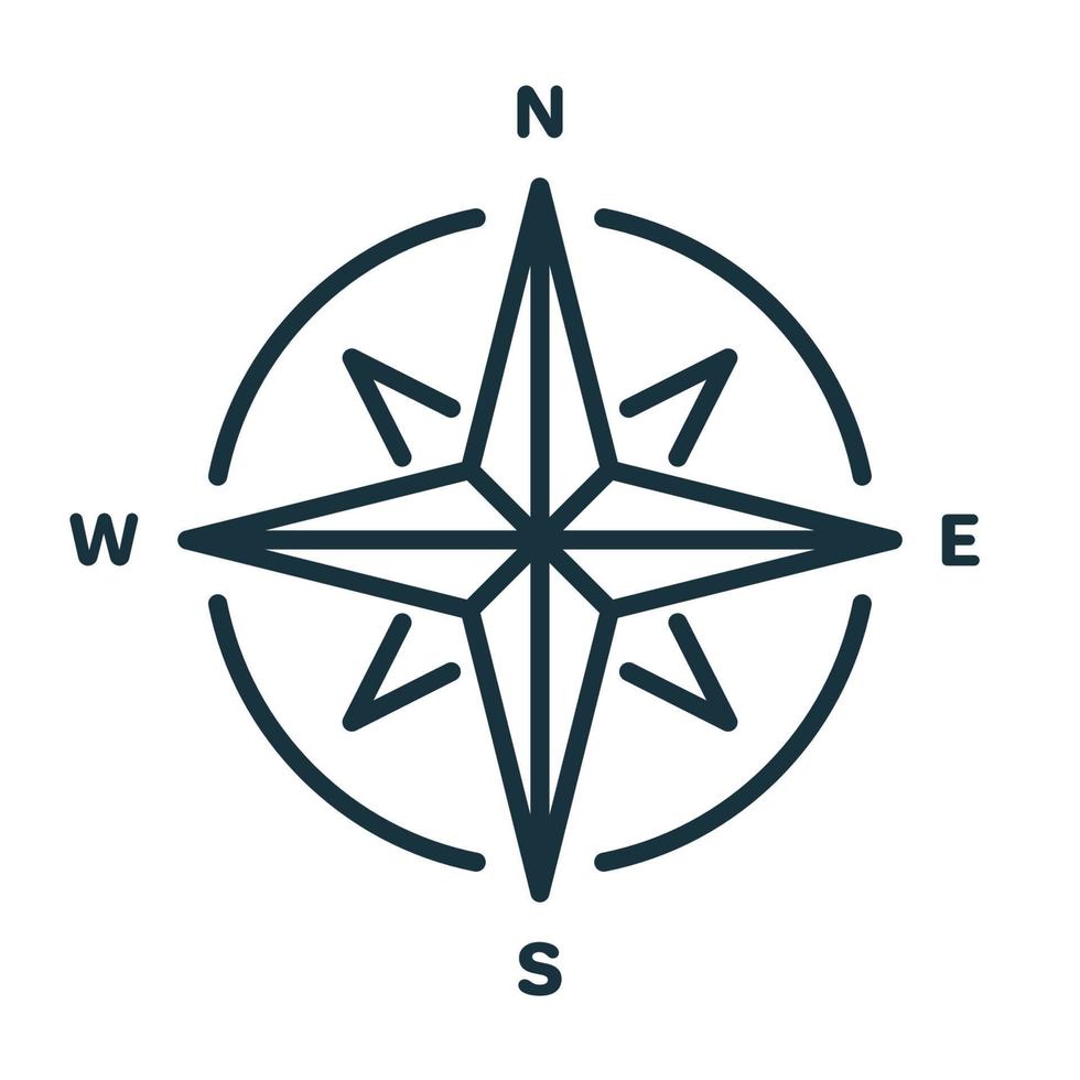 Compass Line Icon. Simple flat symbol. Wind Rose with North, South, East and West Indicated Linear Icon. Sign of Direction and Navigation. Vector illustration.