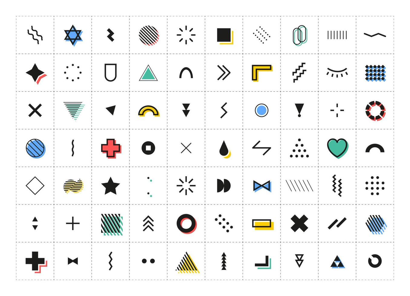 Abstract Geometric Shapes. Memphis Design Elements set. Color Retro Minimal Cover Template Design for Web, Poster and Commercial Banner. Modern abstract background. Vector illustration.