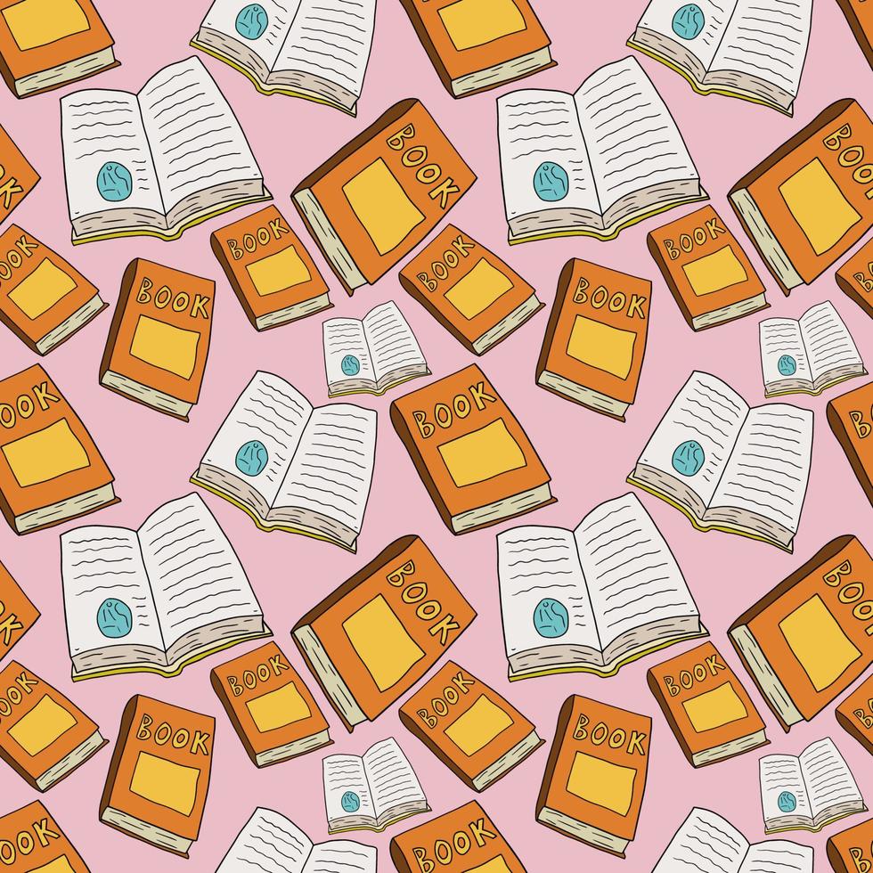 Cartoon doodle opened and closed book seamless pattern. Education hand drawn concept background. vector