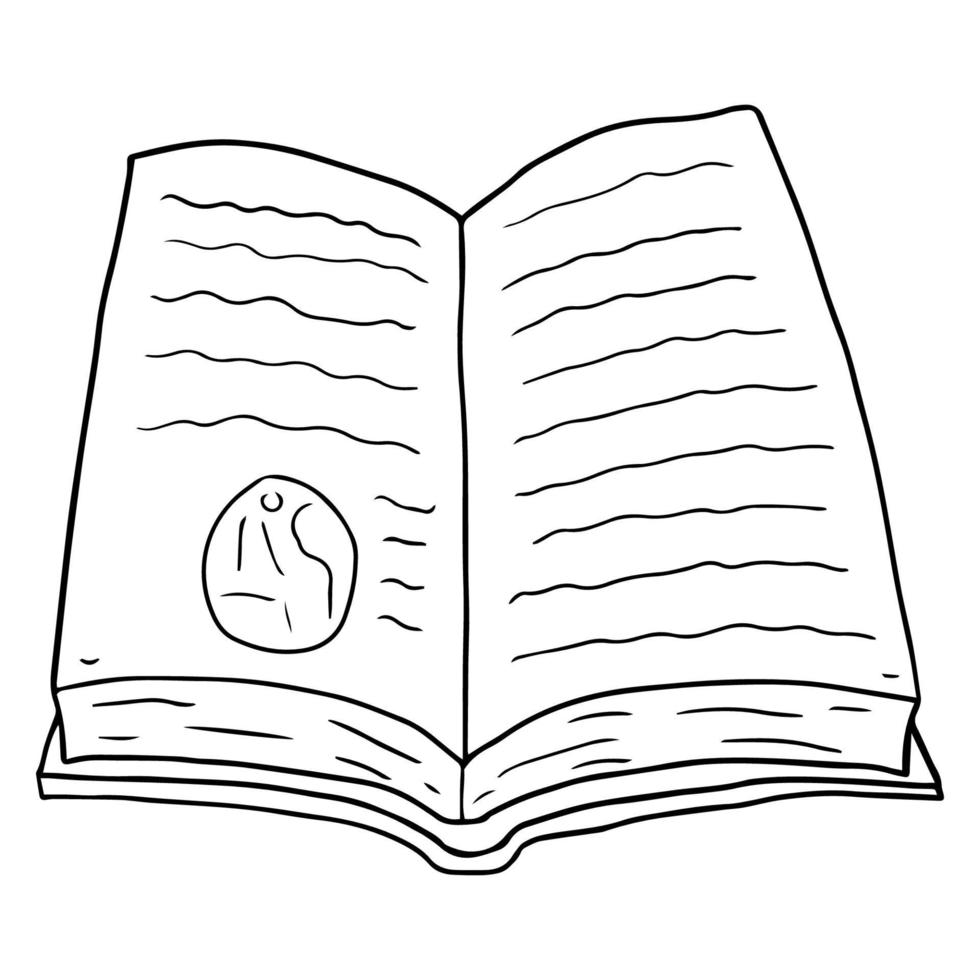 Cartoon doodle opened book isolated on white background. Education icon. vector