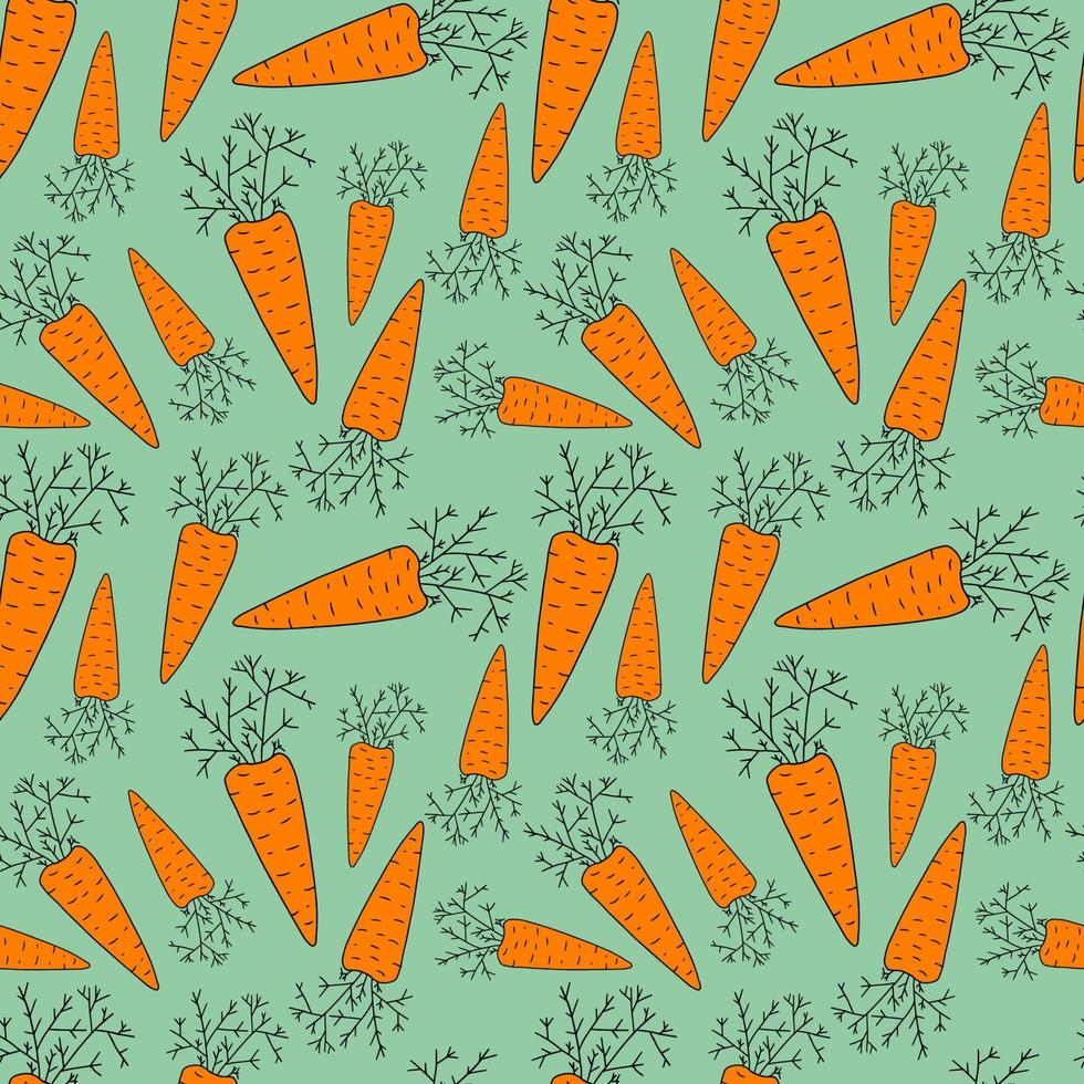 Cartoon doodle linear carrot with leaves seamless pattern. Vegetable background. vector