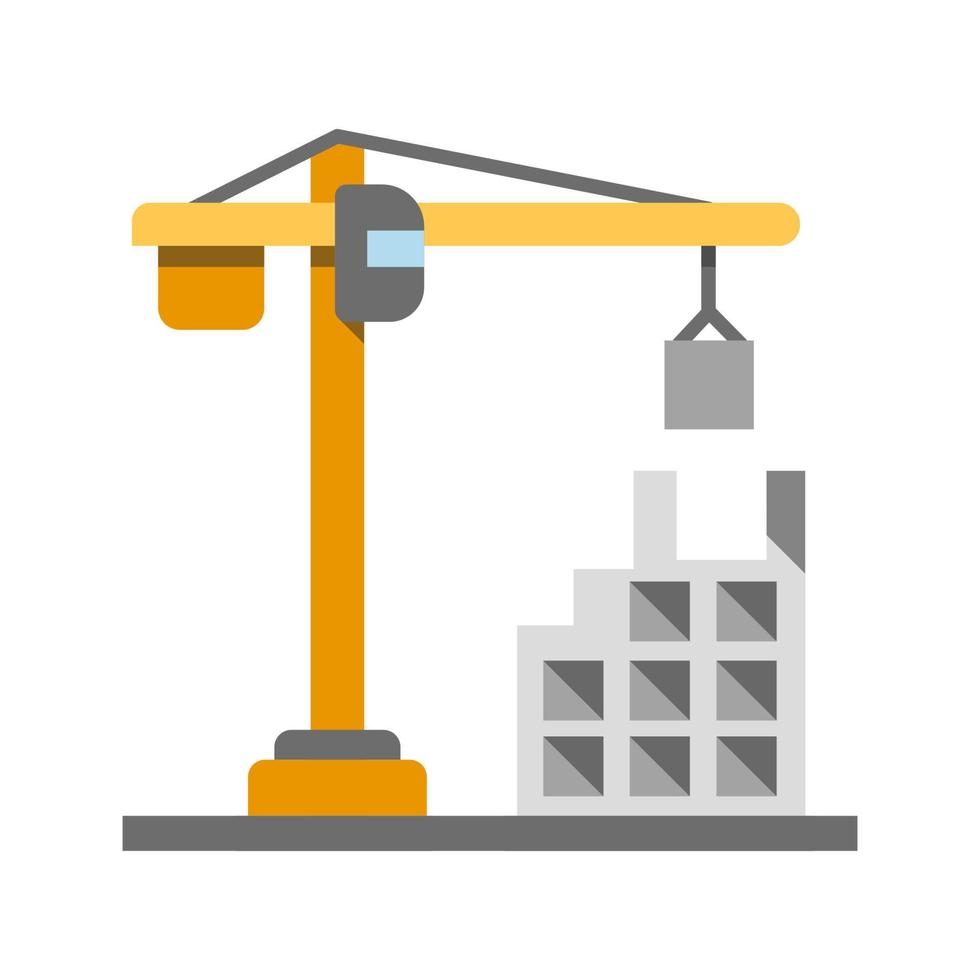 Building, constructing flat design long shadow color icon. Property business. Tower crane. Vector silhouette illustration