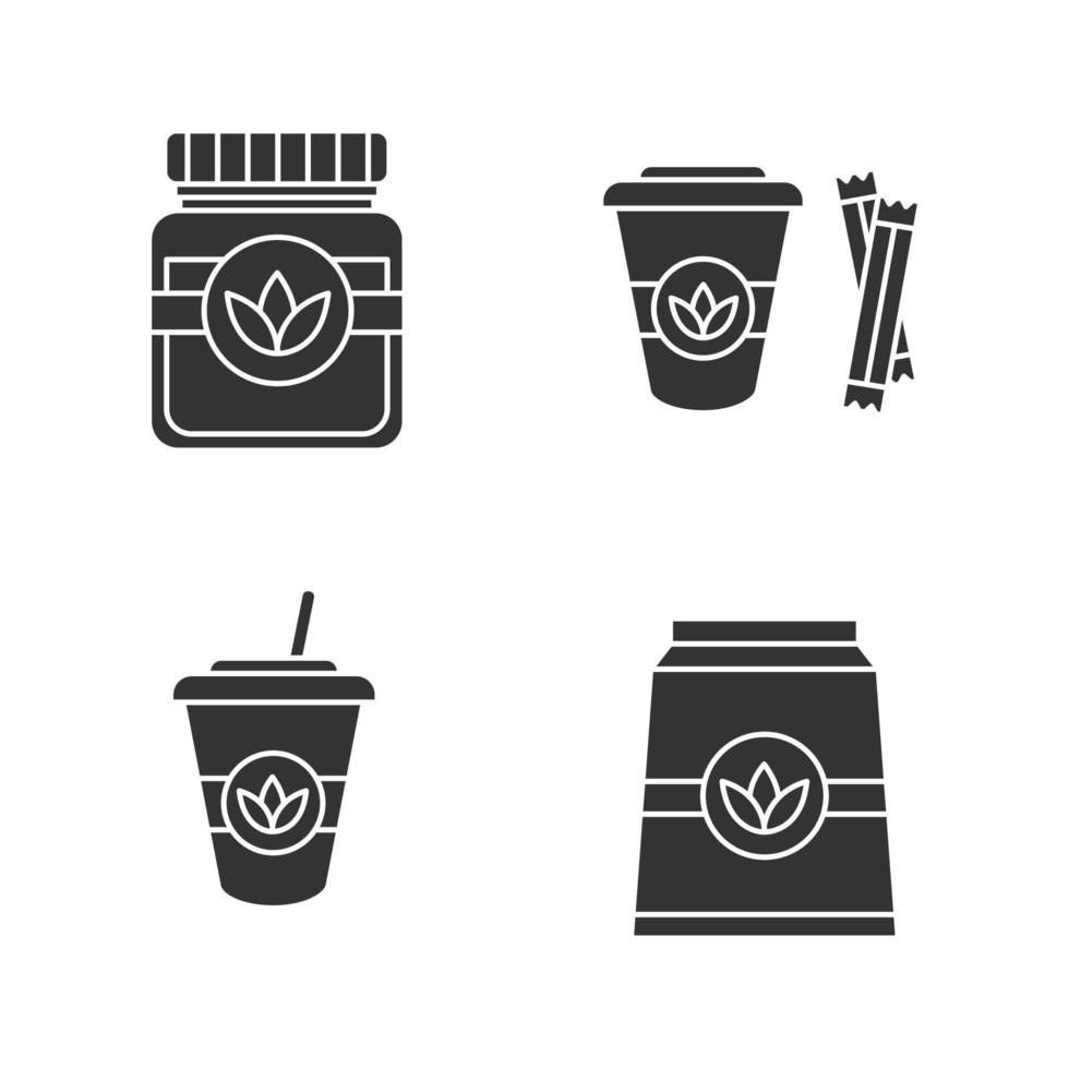 Tea drinks glyph icons set. Detox herbs and cocktails. Silhouette symbols. Vector isolated illustration