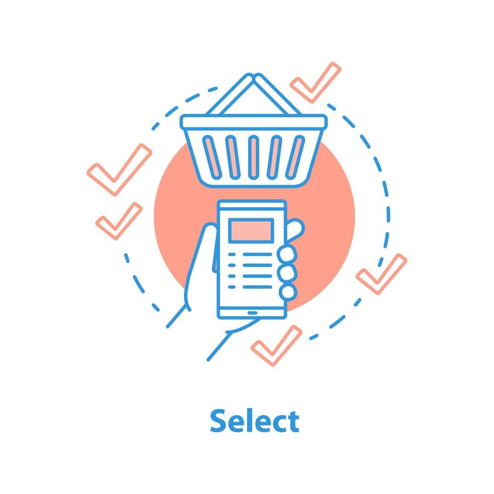 Select items concept icon. Online shopping idea thin line illustration. Add to basket. Vector isolated outline drawing