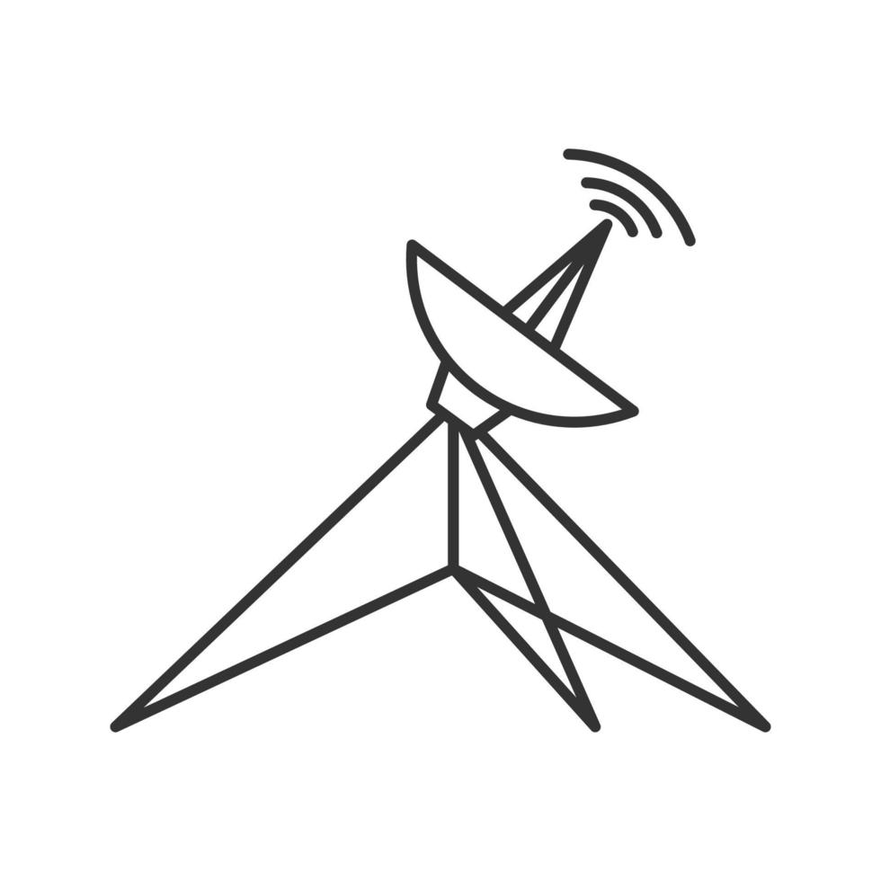 Satellite dish linear icon. Thin line illustration. Parabolic antenna. Contour symbol. Vector isolated outline drawing