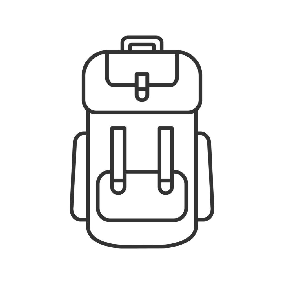 Camping backpack linear icon. Thin line illustration. Rucksack, knapsack. Contour symbol. Vector isolated outline drawing